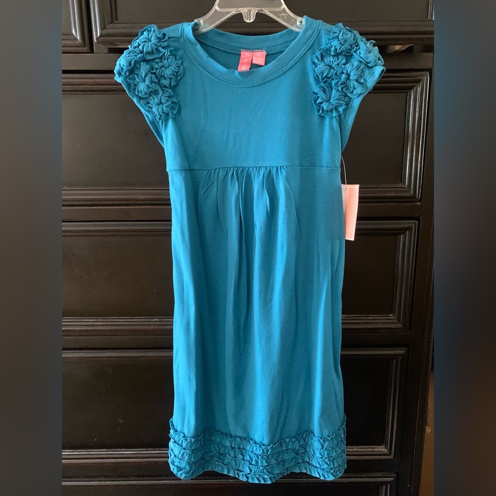 Hype Teal Kids Dress with Floral Accents